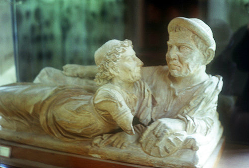 Husband and wife on lid of sarcophagus, Museo Guarnacci, Volterra, Italy