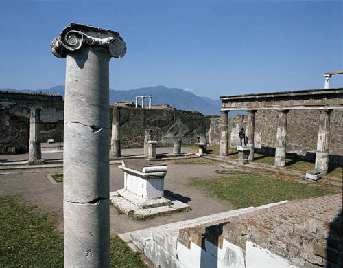 Ionic capital on column, Temple of Apollo, Pompeii, Italy