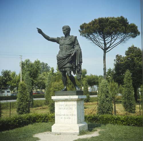 Caesar Augustus, statue outside Sant Apollinare in Classe, Ravenna, Italy