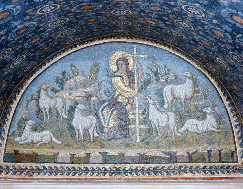 Italy, Ravenna the Good Shepherd 5th century Byzantine mosaic in the mausoleum of Galla Placidia