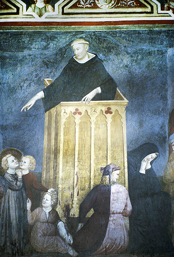 Austin Friar Reginald delivering sermon, Pietro da Rimini, circa 1325, Capellone di San Nicola, Tolentino, Marche, Italy