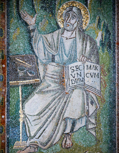 Italy,  Ravenna, San Vitale, St Mark, 6th century Byzantine mosaic