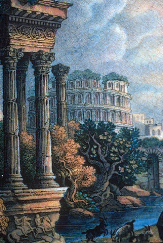 Image of the Colosseum on a Pratt Ware lid, 1840 AD, England