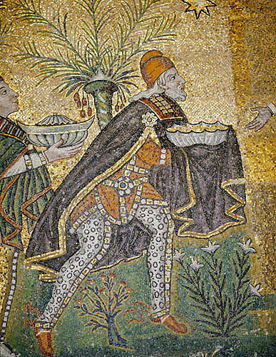 Italy, Ravenna, mosaic of the Three Kings, detail of Caspar