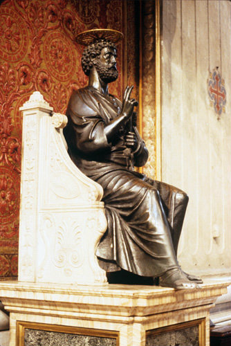 Italy, Rome St Peters Basilica, statue of St Peter by Arnolfo di Cambio circa 1296