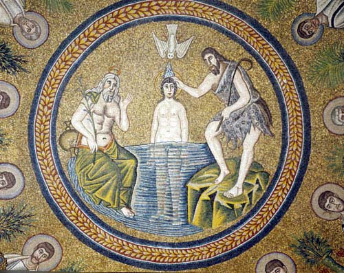 Baptism of Christ, 5th century mosaic, Arian Baptistry, Ravenna, Italy