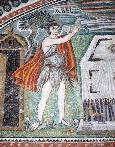 Italy, Ravenna Abel offering sacrifice 6th century Byzantine mosaic in the Basilica of San Vitale