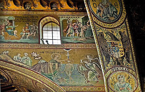 Baptism of Christ, Monreale Cathedral, dedicated to the Assumption of the Virgin, founded 1131 by Norman king, William II, Monreale, Sicily, Italy