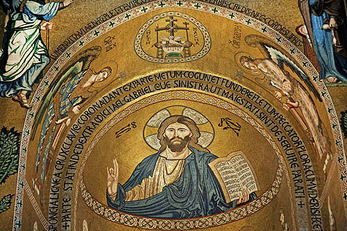 Christ Pantocrator, apse of Palatine Chapel, palace of the Norman kings of Sicily, built by Roger II, Palermo, Sicily, Italy