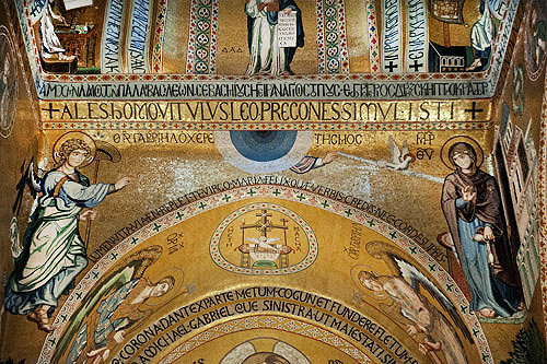 Annunciation, apse of Palatine Chapel, palace of the Norman kings of Sicily, built by Roger II, Palermo, Sicily, Italy