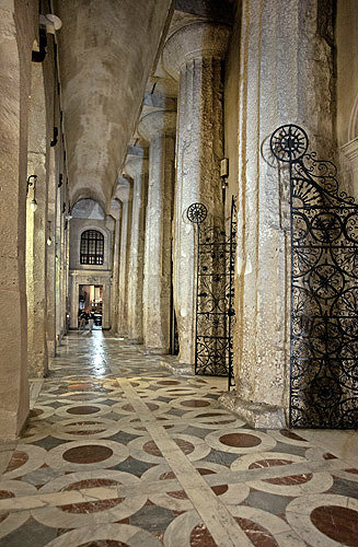 Cathedral of Siracusa, interior, showing Doric columns from recycled fifth century Greek temple of Athena, rebuilt by Bishop Zosimo in seventh century, Sicily, Italy