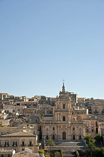 Modica Alta cathedral, baroque, eighteenth century, Modica Alta, seen across the valley from Modica Bassa, Sicily, Italy