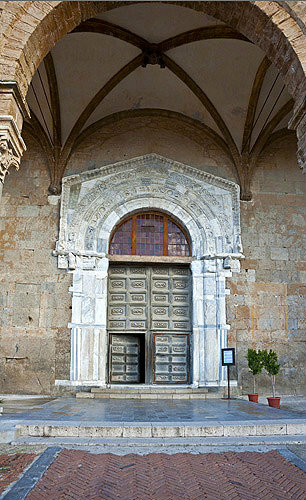 Cefalu Cathedral, west entrance, built in 1131 by Norman King Roger II of Sicily, Cefalu, Sicily, Italy