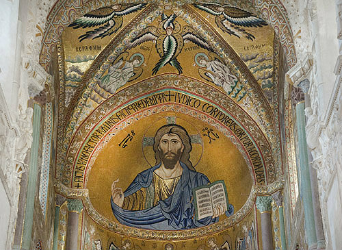 Christ Pantocrator, CefaIu Cathedral, built by Norman King Roger II of Sicily, Cefalu, Sicily, Italy