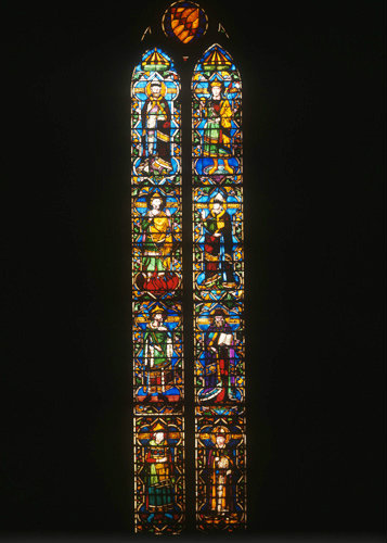 St Sylvester window, by Maso di Banco, 1340. Santa Croce, Florence, Italy