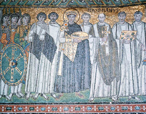 Italy, Ravenna 6th century Byzantine mosaic of Justinian in the Basilica of San Vitale
