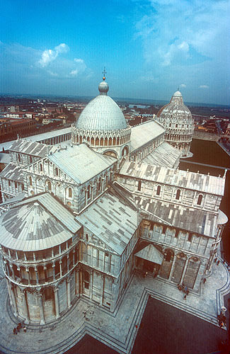 Duomo (cathedral) begun 1064, seen from the Leaning Tower, Pisa, Italy