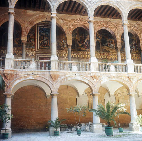 Norman palace, portico fronting entrance and side of Palatine Chapel, Palermo, Sicily, Italy
