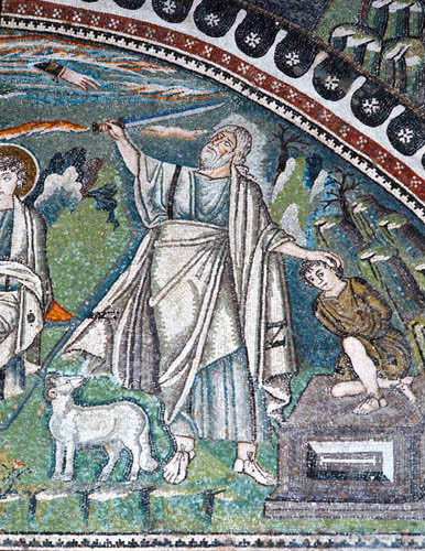 Italy,  Ravenna Abraham offering Isaac for sacrifice 6th century Byzantine mosaic in the Basilica of San Vitale