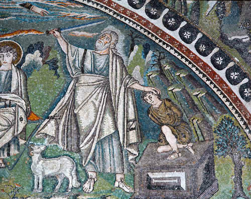 Italy, Ravenna Abraham sacrificing Isaac 6th century Byzantine mosaic in Basilica of San Vitale