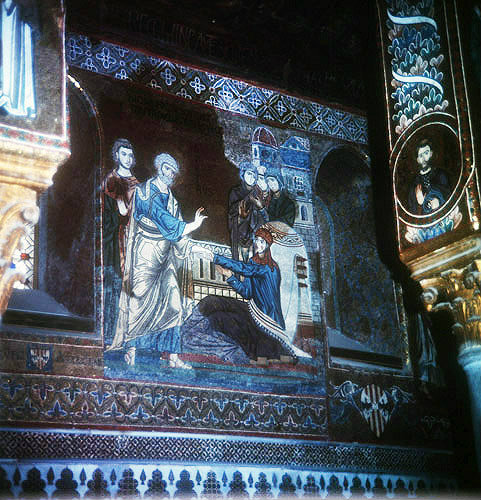 St Peter healing Tabitha, twelfth century Byzantine mosaics, Palatine Chapel, Palermo, Sicily, Italy