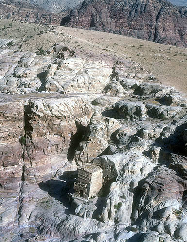 Snake monument and djinn block, aerial photograph, Petra, Jordan