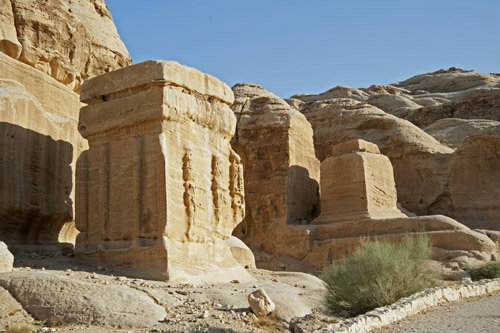 Two of three Djinn blocks in Bab as-Siq, tower tombs, 2nd century  BC or earlier, Petra, Jordan