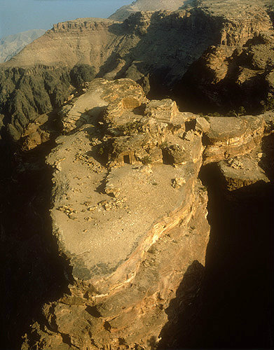 Nabatean tombs on top of the hill, aerial photograph, Petra, Jordan