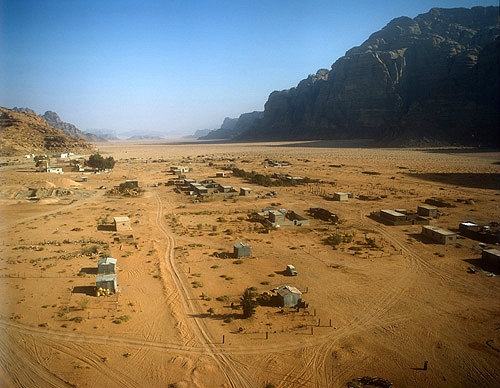 Bedouin settlement, aerial photograph, Wadi Rum, Jordan
