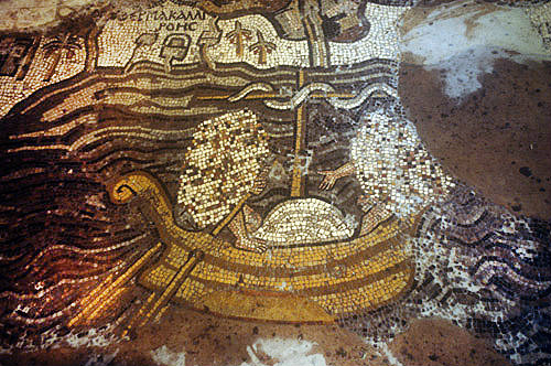 Boat and Dead Sea, sixth century mosaic,  St George
