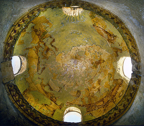 Earliest surviving painted representation of zodiac in the round, eighth century, dome of bathhouse, Umayyad Palace, Qasr Amra, Jordan