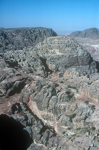 High Place of Sacrifice and obelisks, aerial photograph, Petra, Jordan