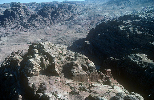 High Place of Sacrifice and obelisks, aerial photograph, Petra, Jordan