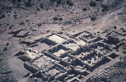 Roman house excavations south of colonnaded street, aerial photograph Petra, Jordan