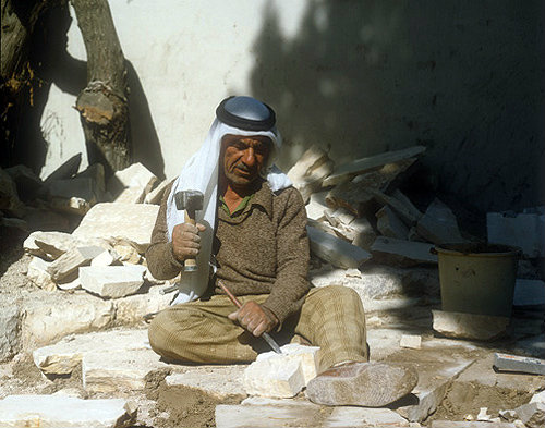 Stonemason shaping stones, Jordan