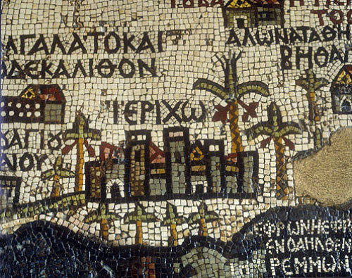 Jericho, sixth century mosaic map in Greek Orthodox Church of St George, Madaba, Jordan