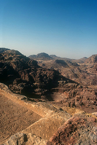 Jabal al-Khubtha, High Place of Sacrifice, theatre in background, Petra, Jordan