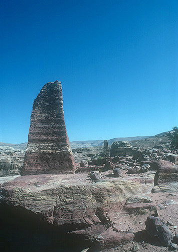 Two obelisks representing Nabataean gods Dushara and Al-Uzza, Petra, Jordan