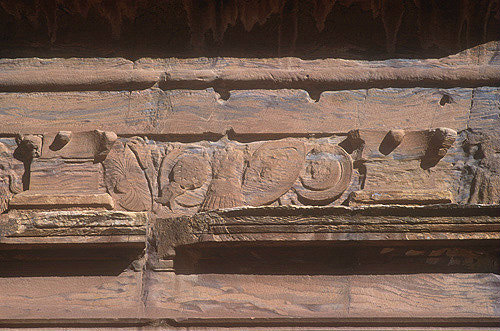 Carving of shields on triclinium façade, detail, Mughar-an-Nasara, Petra, Jordan