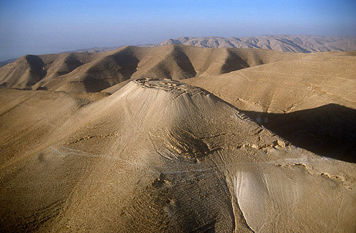 Machaerus, fortified hill-top palace, site of execution of John the Baptist aerial photograph, Jordan