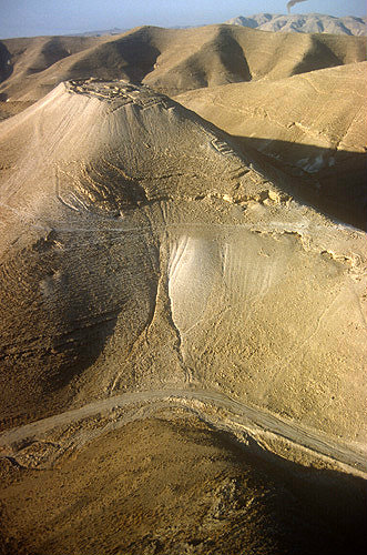 Machaerus, fortified hill-top palace, site of execution of John the Baptist, aerial photograph, Jordan
