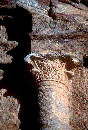 Decorated capital, detail, Mughar an-Nasara, Petra, Jordan