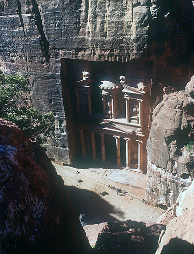 Treasury seen from end of Siq (above), Petra, Jordan