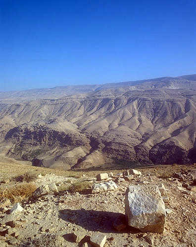 Hills of Moab, seen across Wadi el Hasa (biblical Zered Valley), Jordan