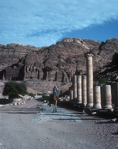 Colonnaded street with Royal Tombs in background, Petra, Jordan