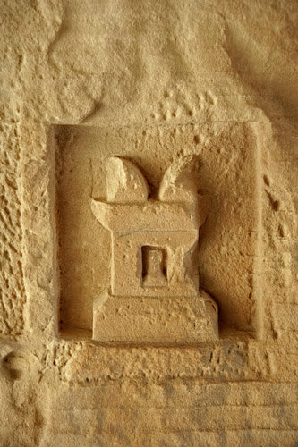 Niche with relief altar and inset god-block, Umm-al-Biyara, mountain overlooking Petra on West, Petra, Jordan