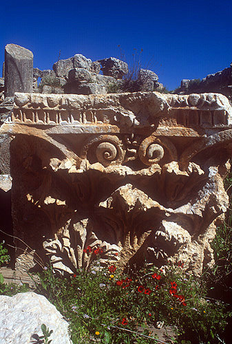 Fallen capital in Propylaeum plaza, Jerash, Jordan