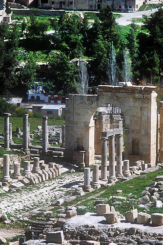 North Decumanus (street running west-east) and North Tetrapylon (four-sided gateway), Jerash, Jordan