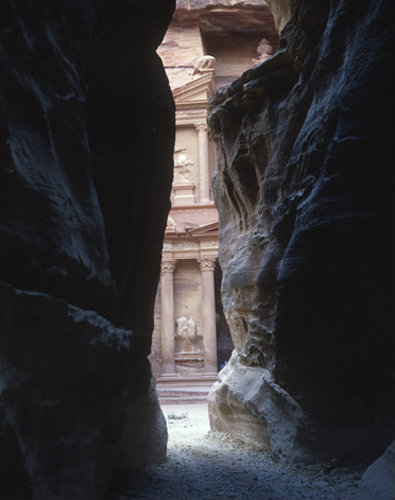 Jordan Petra the Treasury seen from the end of the Siq 1st century BC-AD