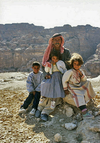 Bdoul bedouin Dakhillallah and three of his eleven children, Jordan